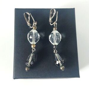 Faceted Faux Crystal Clip On Earrings - Clear & Smoky